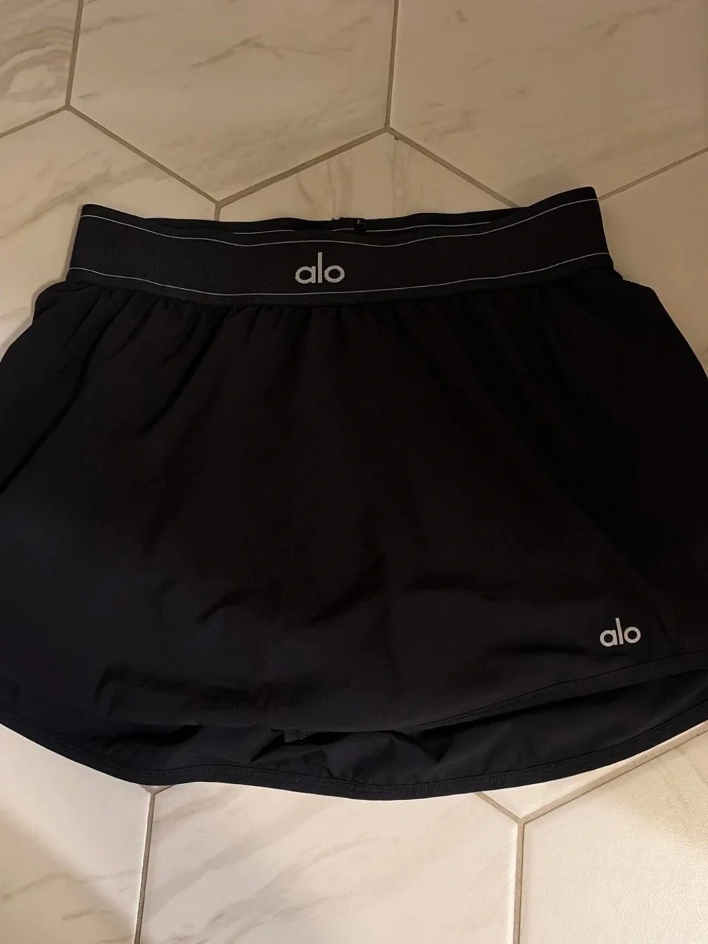 ALO Yoga Black Circle Skater Skirt with Branded Waistband